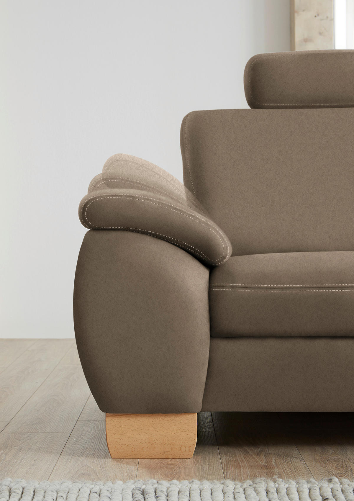 ECKSOFA in Mikrofaser Hellbraun  - Wildeiche/Hellbraun, Natur, Holz/Textil (286/236cm) - Voleo