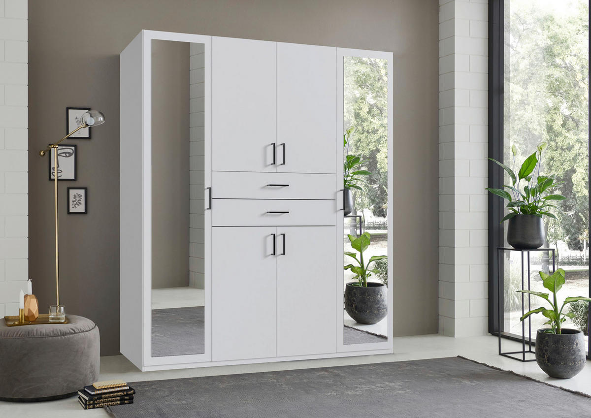 KLEIDERSCHRANK Weiss  - Weiss/Schwarz, Modern, Glas/Holz (180/208/85cm) - P & B