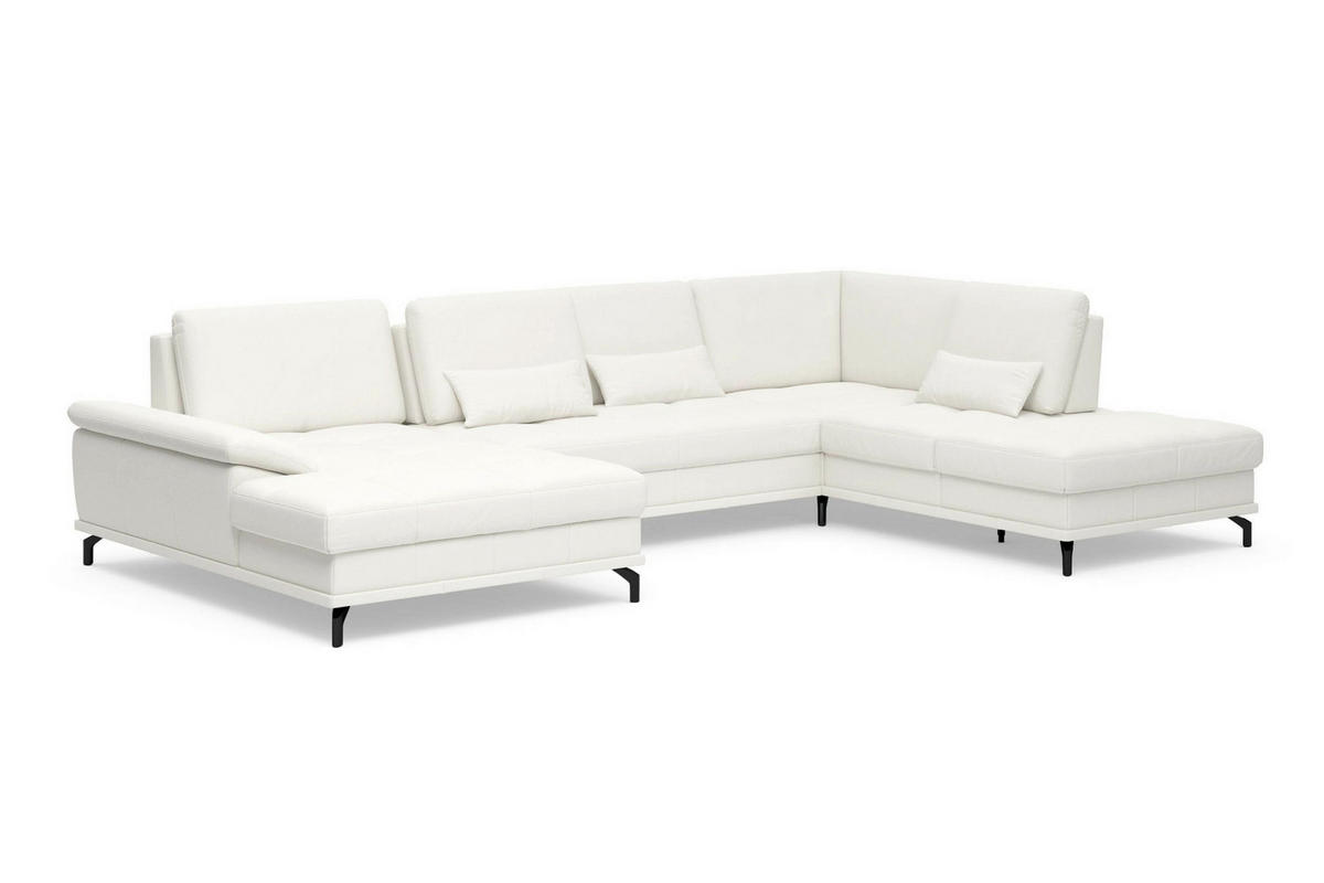 WOHNLANDSCHAFT  Echtleder Weiss  - Weiss/Schwarz, Basics, Leder/Textil (176/363/223cm) - Sit & More