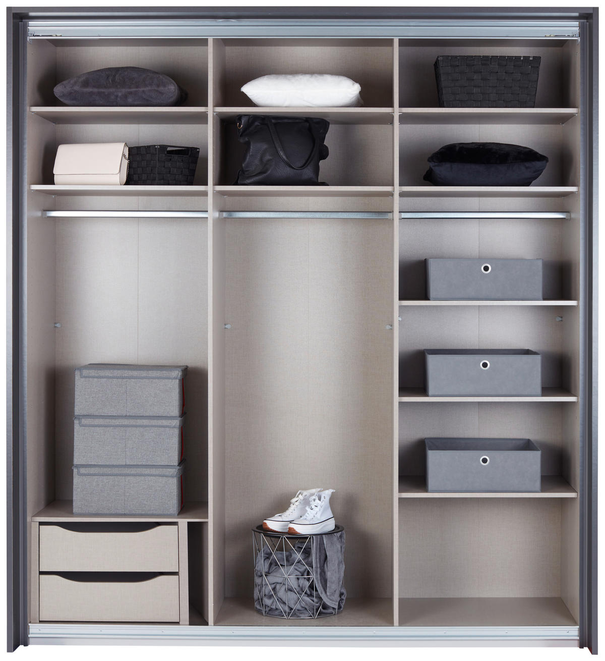 Dulap Cu Uși Culisante, 203/229/62 cm, gri - culoare aluminiu/gri, Basics, metal/material pe bază de lemn (203/229/62cm)