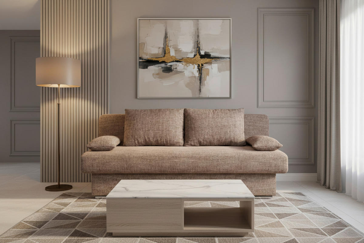 SCHLAFSOFA  mit Liegefunktion, Rücken echt Webstoff Cappuccino  - Chromfarben/Schwarz, Design, Kunststoff/Textil (193/85/86cm) - P & B