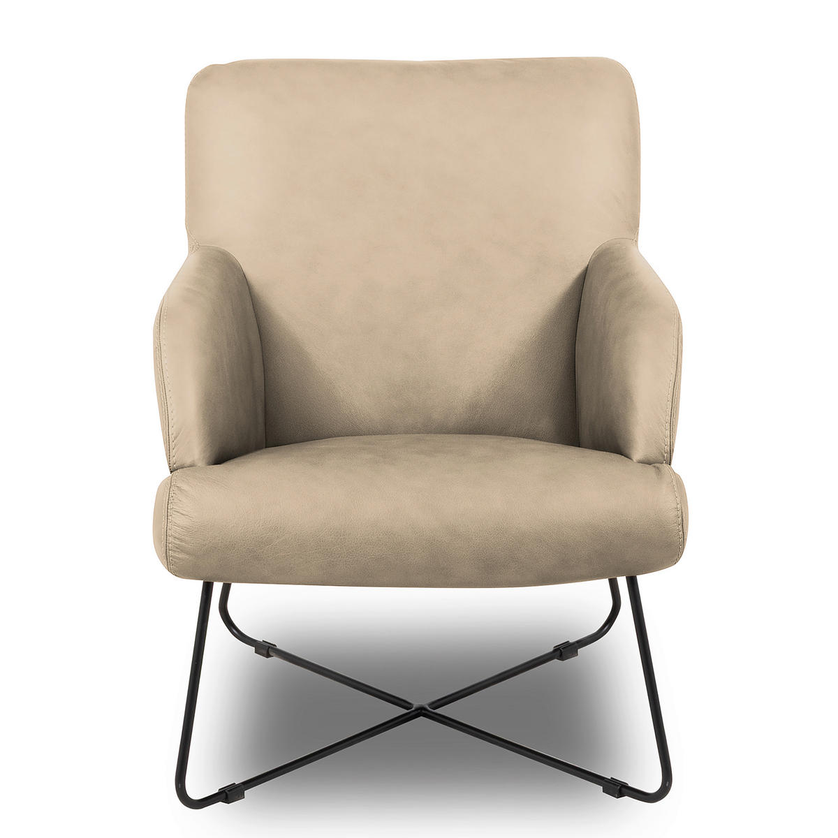 SESSELSET Echtleder Hellgrau  - Hellgrau/Kirschrot, Design, Leder/Metall (67/87/74cm) - Livetastic