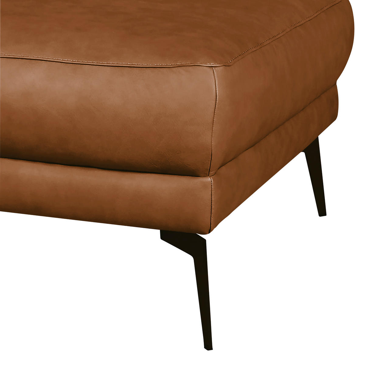 HOCKER in Leder Cognac  - Cognac/Schwarz, Design, Leder/Metall (96/45/80cm) - Livetastic