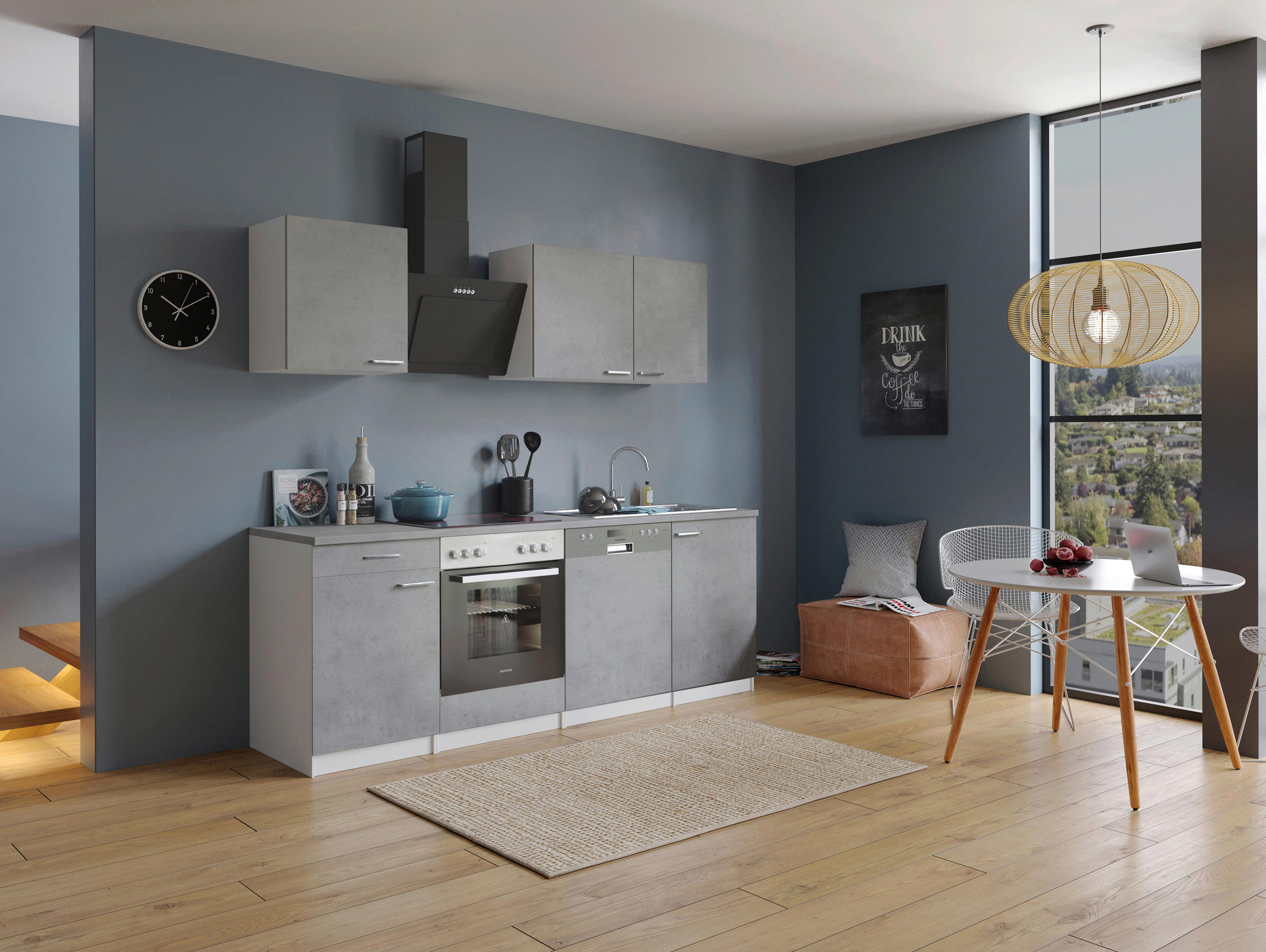 Thumbnail - Respekta Küchenblock Malia, Grau, Weiß, Metall, Betonoptik, 1 Schublade(n) Schubladen, seitenverkehrt montierbar, nur wi...