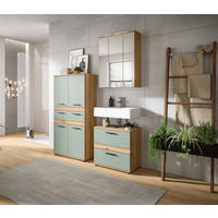 BADEZIMMER 3-teilig  in 145 cm  - Salbeigrün/Schwarz, Trend, Glas/Holzwerkstoff (145cm) - MID.YOU