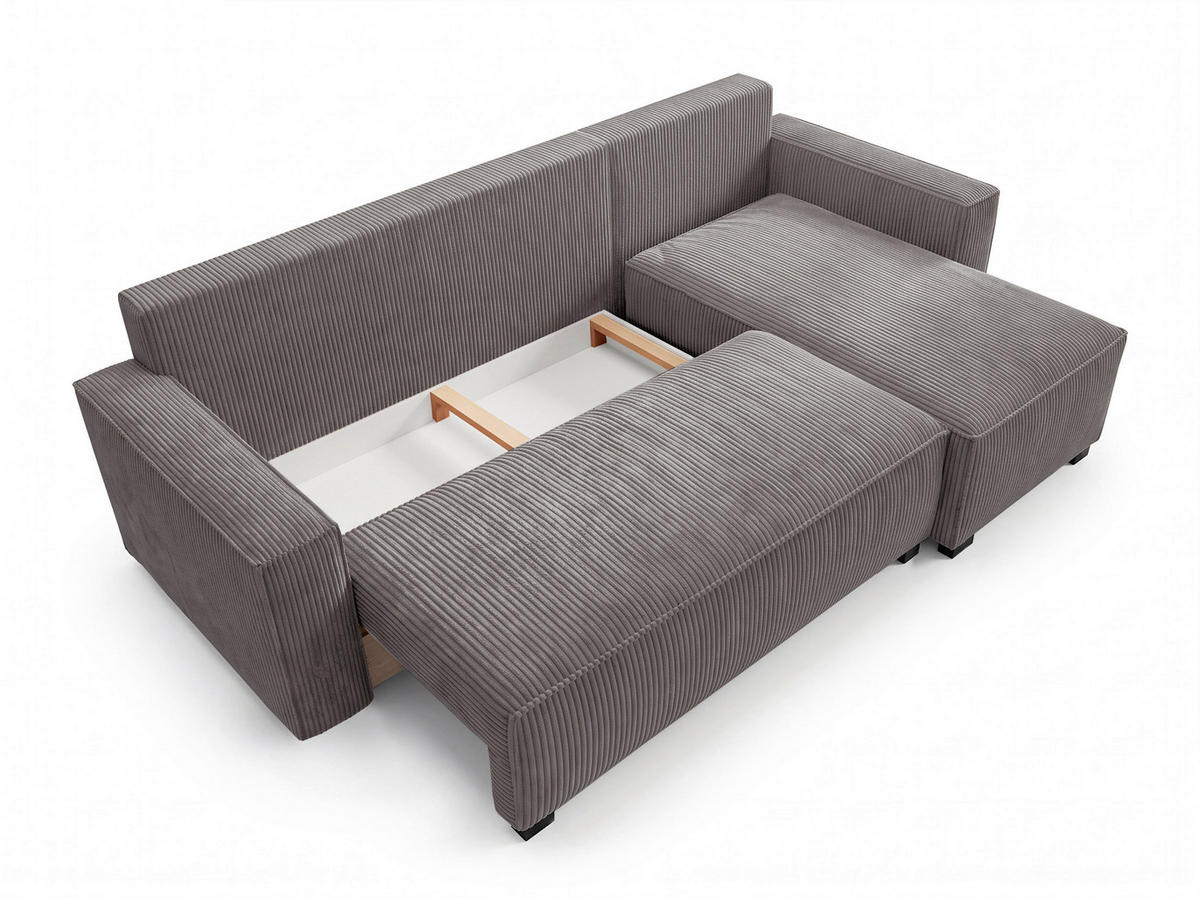 ECKSOFA Grau Cord Rückenkissen, Bettkasten, Schlaffunktion, Rücken echt, Liegefläche im Originalstoff  - Schwarz/Grau, MODERN, Kunststoff/Textil (232/140cm) - Xora
