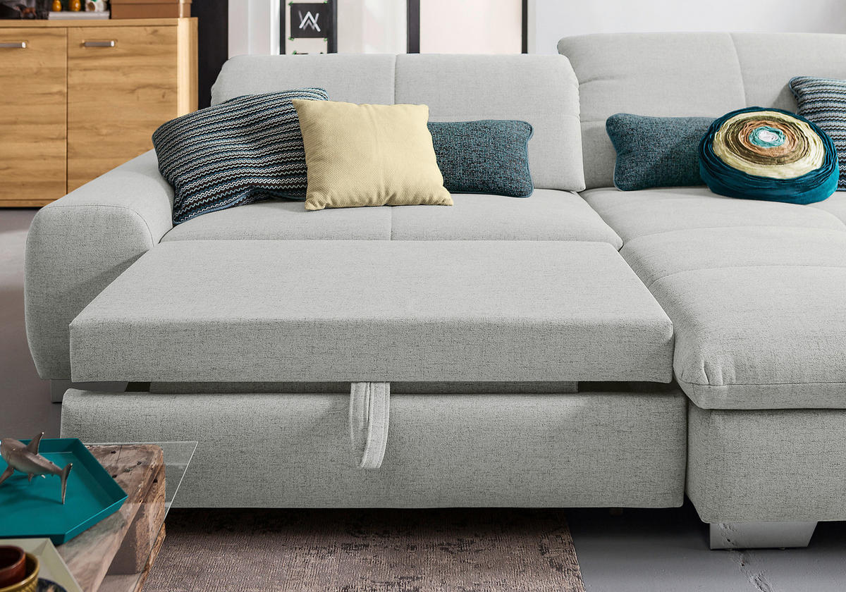 ECKSOFA Hellgrau Flachgewebe  - Chromfarben/Hellgrau, Design, Textil/Metall (276/198cm) - SetOne by Musterring