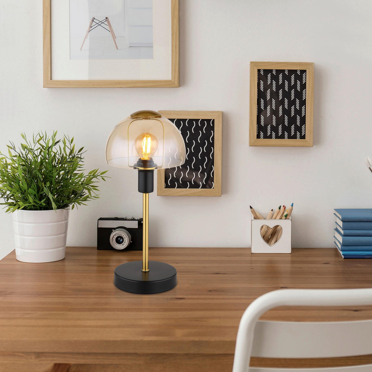 STONA LAMPA Kokkini  - zlatna/crna, Trendi, staklo/metal (15/32,5cm)