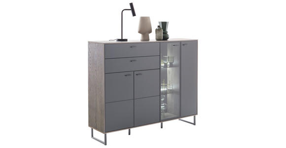 HIGHBOARD Schwarz, Eichefarben 148/118/37 cm - Eichefarben/Anthrazit, Design, Glas/Holz (148/118/37cm) - Novel