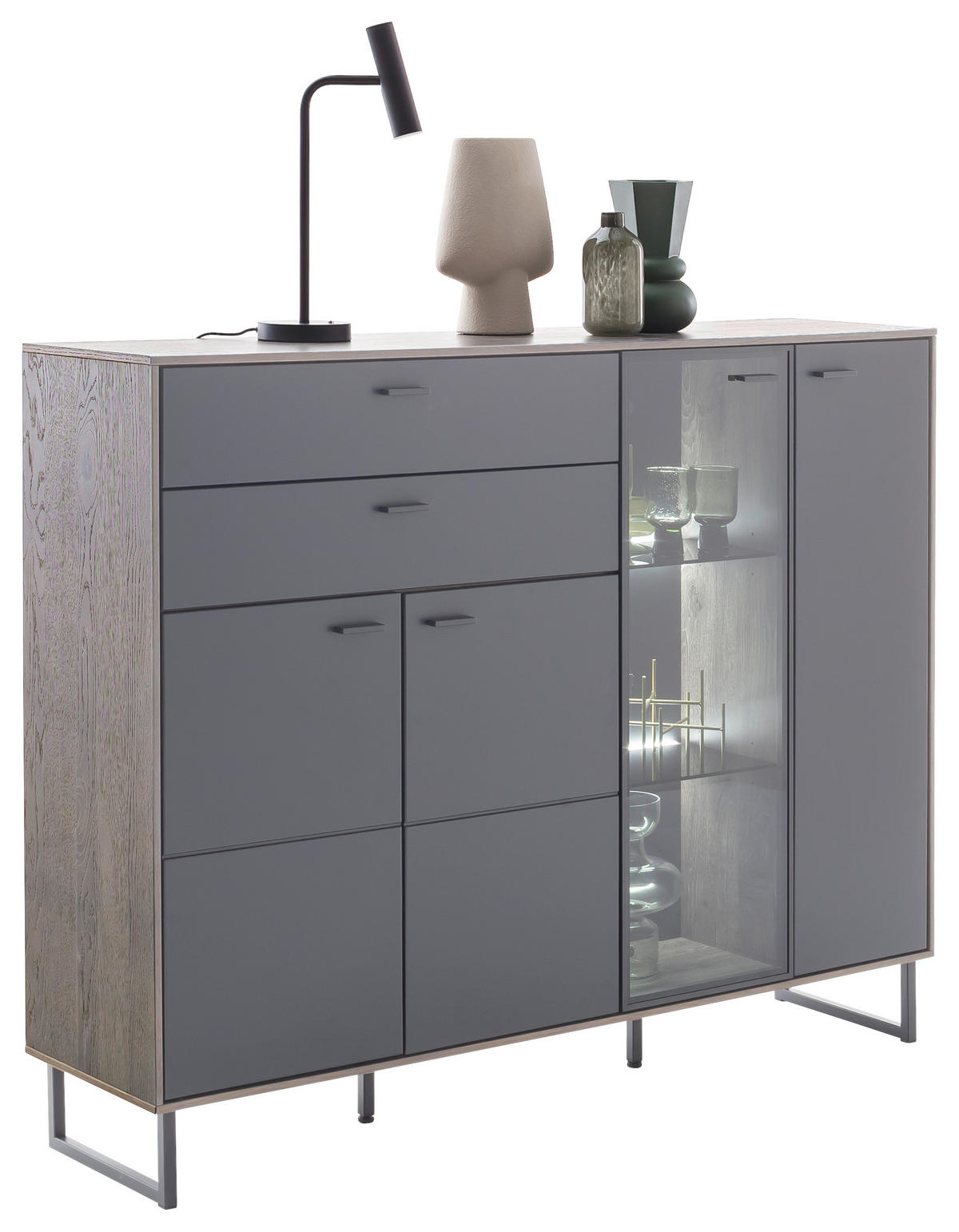 HÖG BYRÅ  i 148/118/37 cm  - svart/antracit, Design, metall/trämaterial (148/118/37cm) - MID.YOU