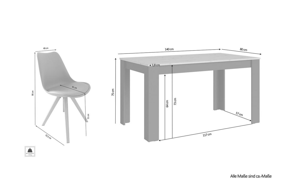 TISCHGRUPPE Anthrazit, Eiche Artisan  - Eichefarben/Anthrazit, MODERN, Kunststoff/Metall - MID.YOU