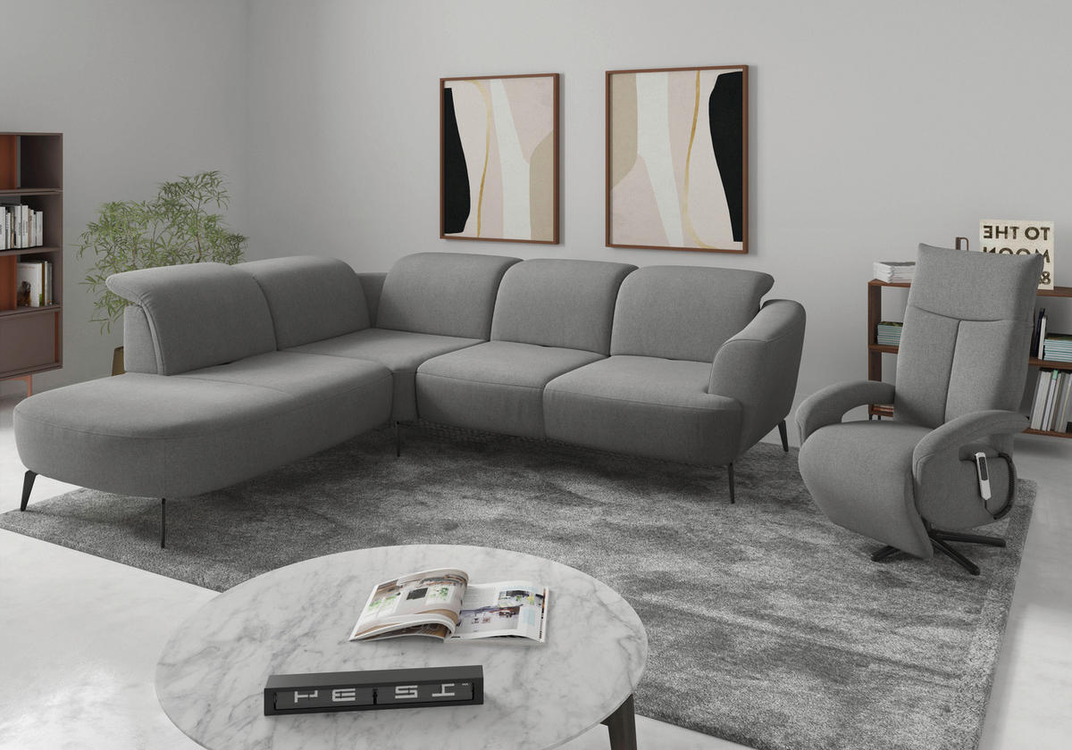 ECKSOFA in Mikrofaser Grau  - Schwarz/Grau, Konventionell, Textil/Metall (267/300cm) - Sit & More