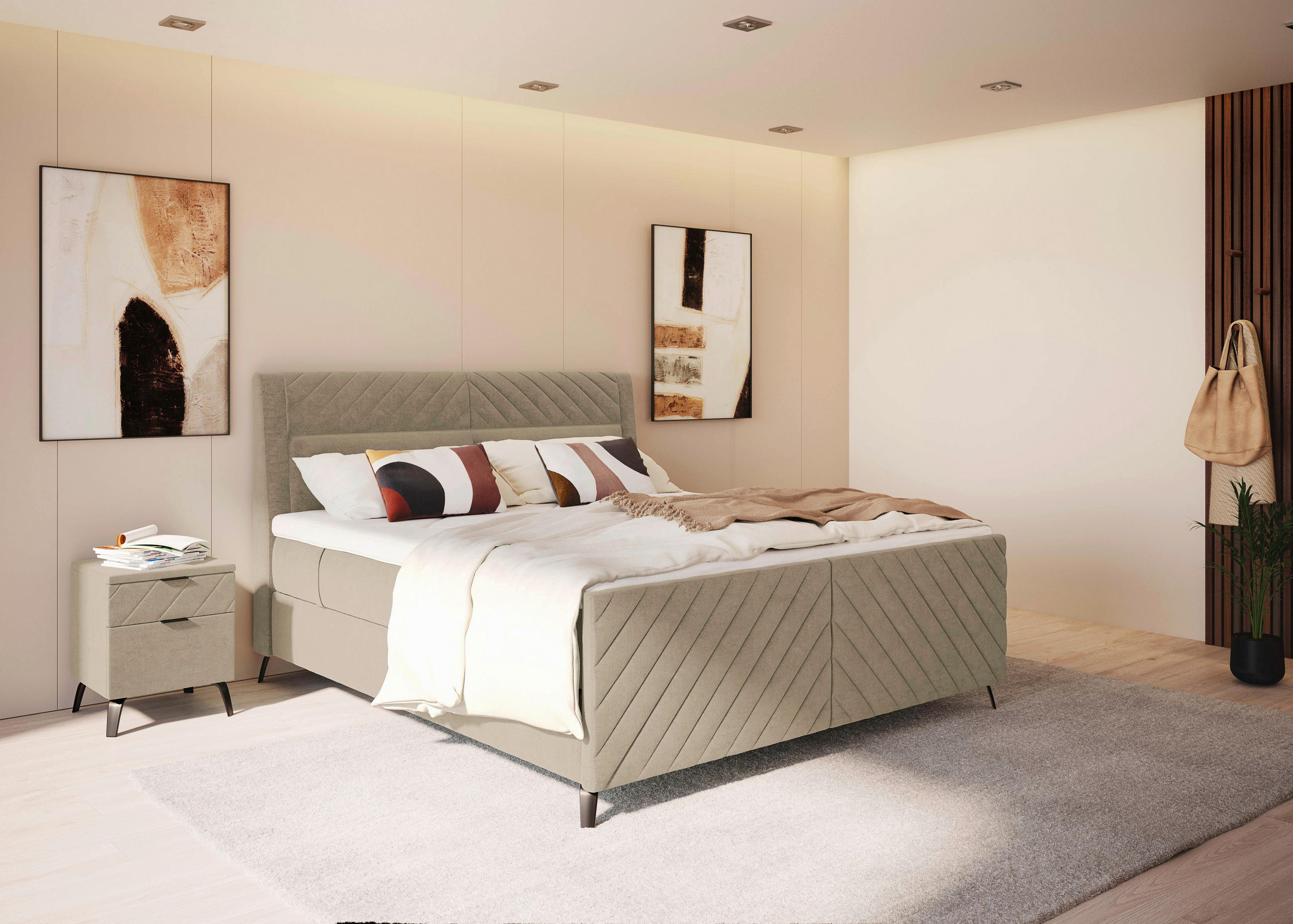 BOXSPRINGBETT 180/200 cm  in Cappuccino  - Schwarz/Cappuccino, Design, Textil/Metall (180/200cm) - Esposa