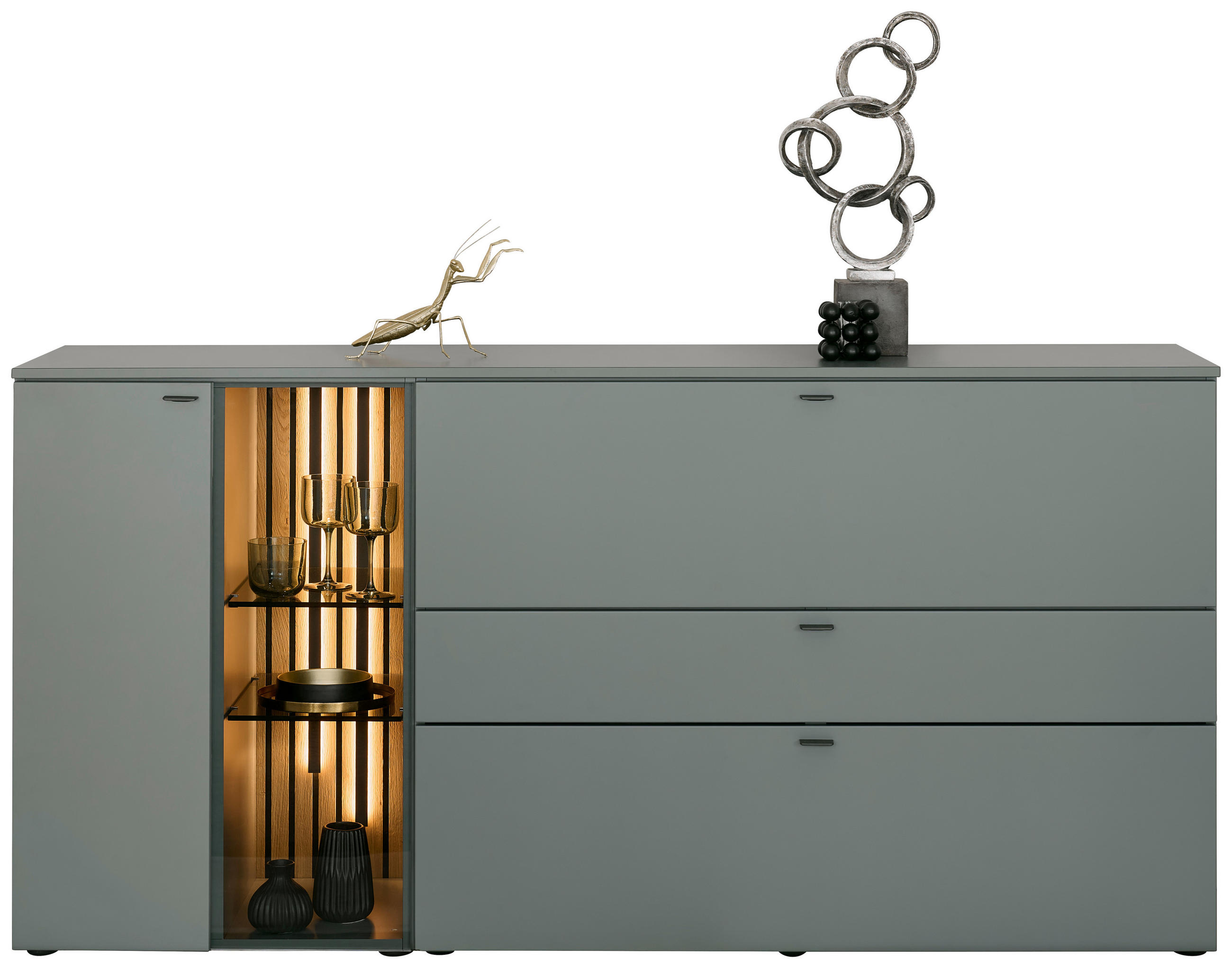 SIDEBOARD Grün, Eichefarben  180/89/43 cm  - Eichefarben/Anthrazit, Design, Glas/Holz (180/89/43cm) - Venjakob