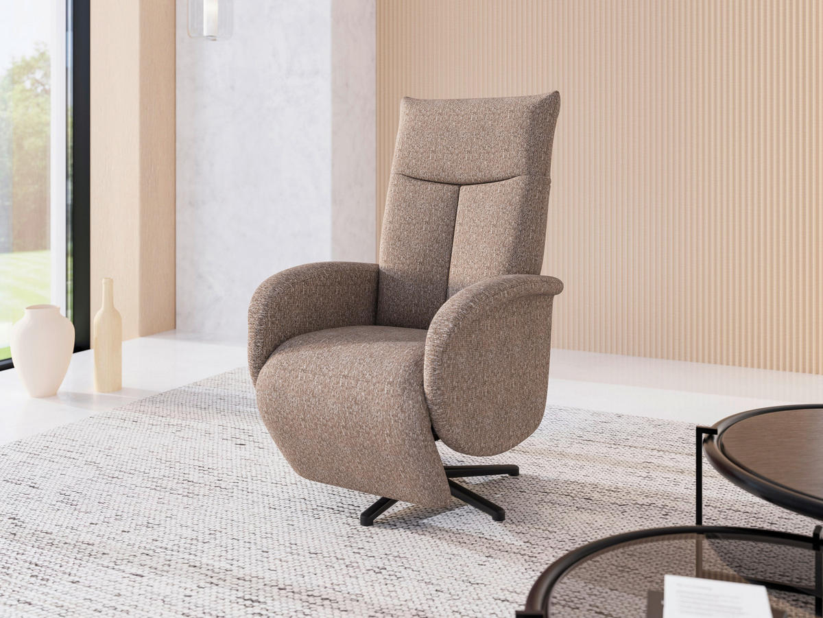 RELAXSESSEL GLENDALE E Chenille Kopfteilverstellung, Rücken echt    - Schwarz/Cappuccino, KONVENTIONELL, Textil/Metall (75/112/82cm) - Sit & More