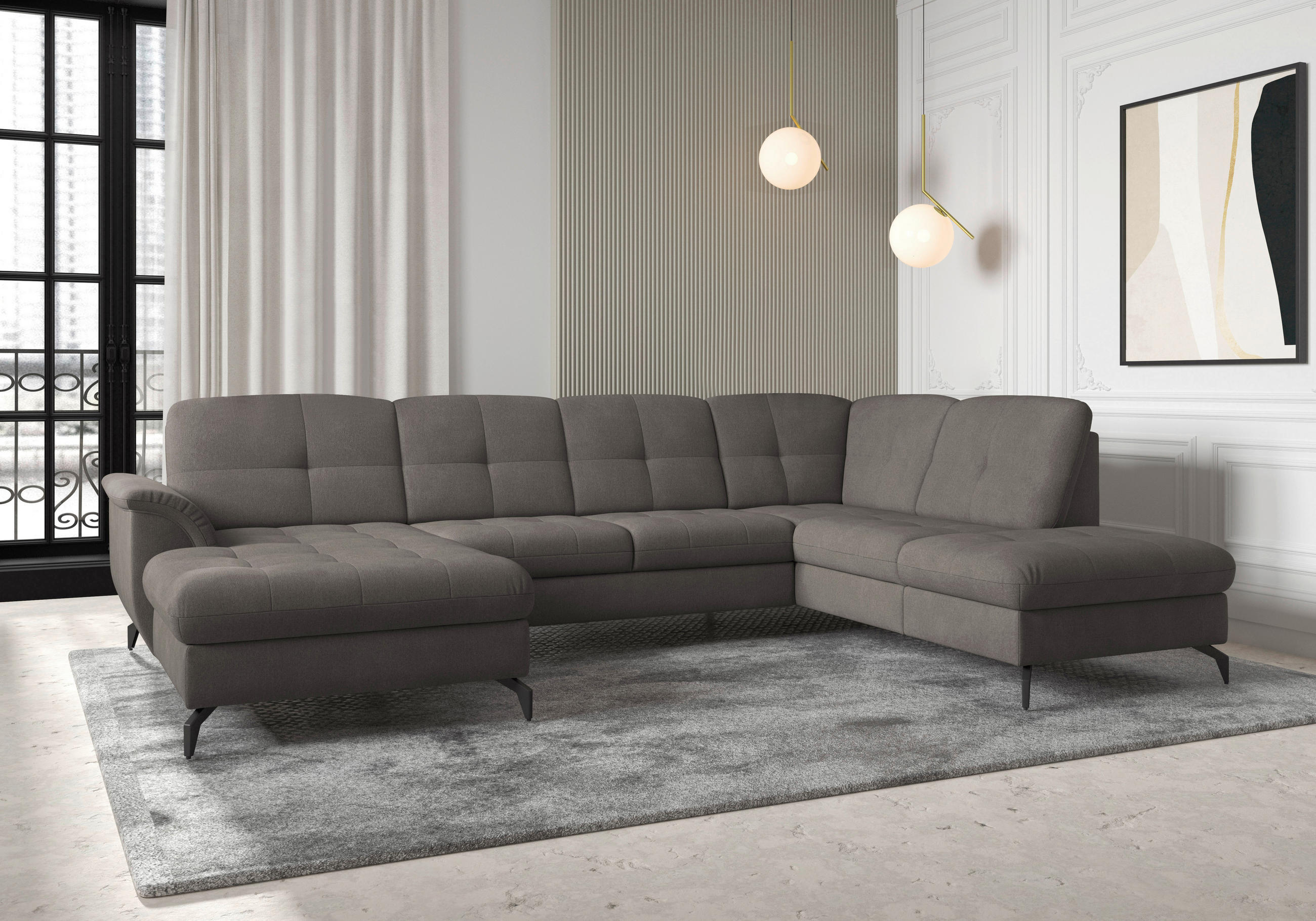 WOHNLANDSCHAFT in Flachgewebe Graphitfarben  - Schwarz/Graphitfarben, Modern, Textil/Metall (164/319/212cm) - Sit & More