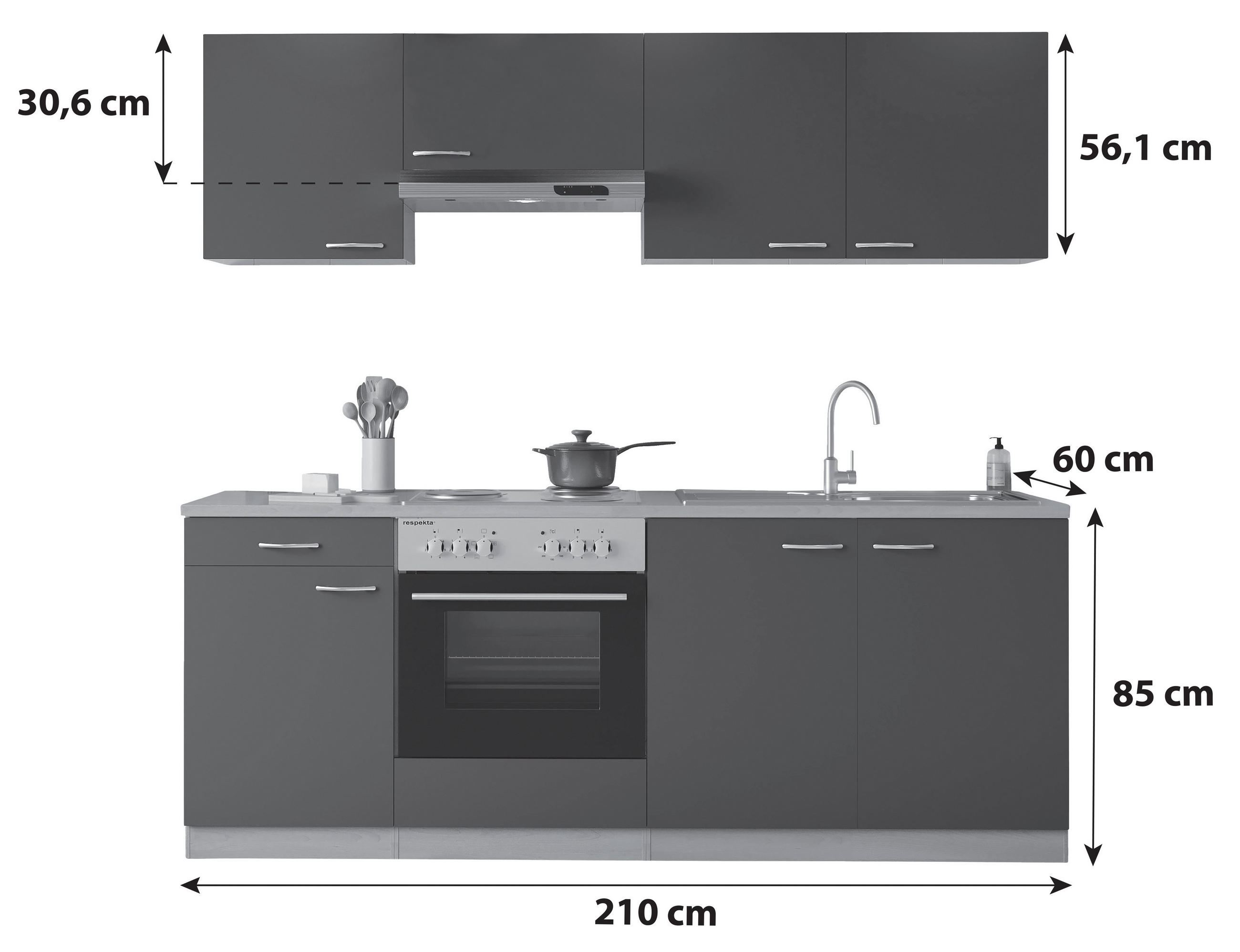BLOK KUHINJA S APARATIMA  siva  - siva/boje bukve, Basics, drvni materijal/plastika (210cm) - Respekta