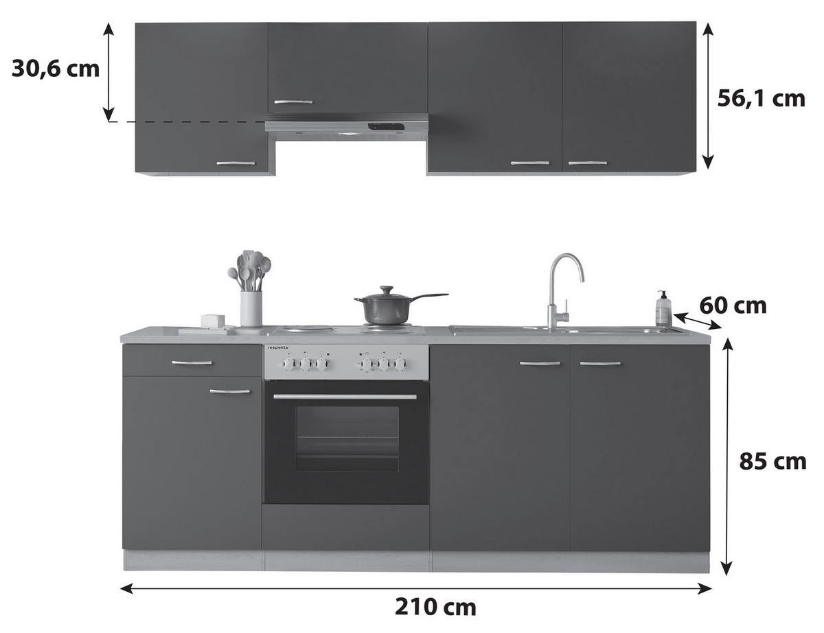 BLOK KUHINJA S APARATIMA  siva  - siva/boje bukve, Basics, drvni materijal/plastika (210cm) - Respekta