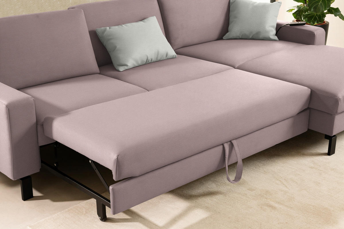 ECKSOFA  in Cord Rosa Rücken echt, Sitztiefenverstellung  298/185 cm  - Schwarz/Rosa, Design, Textil/Metall (298/185cm) - Pure Home Lifestyle