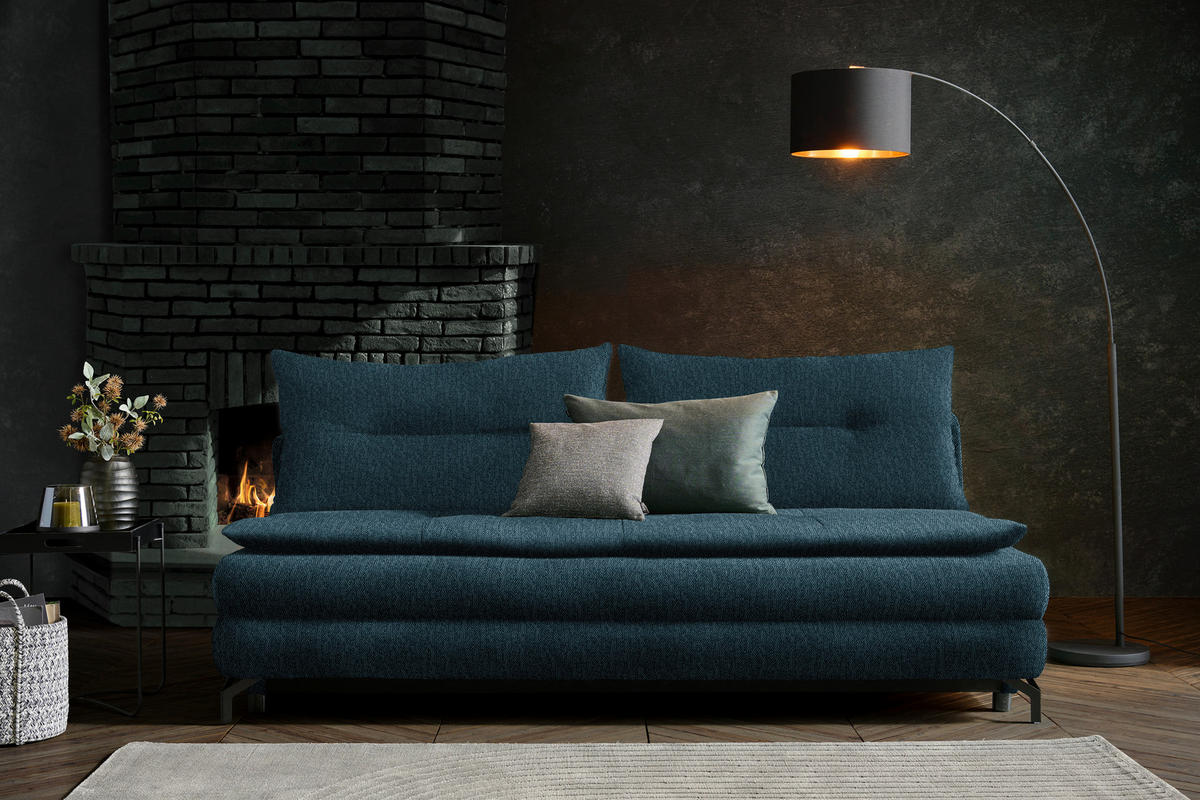 SCHLAFSOFA in Webstoff Blau  - Blau/Schwarz, MODERN, Textil/Metall (208/73/92/102cm) - Novel