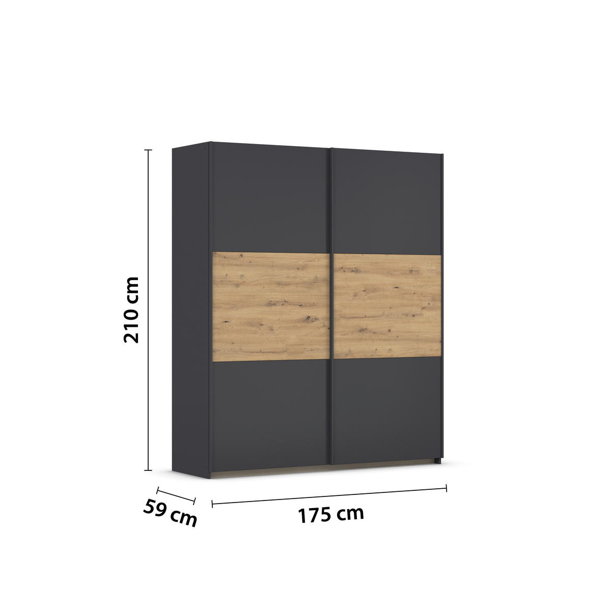 SCHWEBETÜRENSCHRANK 175/210/59 cm 2-türig Grau, Eiche Artisan  - Eiche Artisan/Grau, MODERN, Holzwerkstoff/Metall (175/210/59cm) - Rauch Möbel