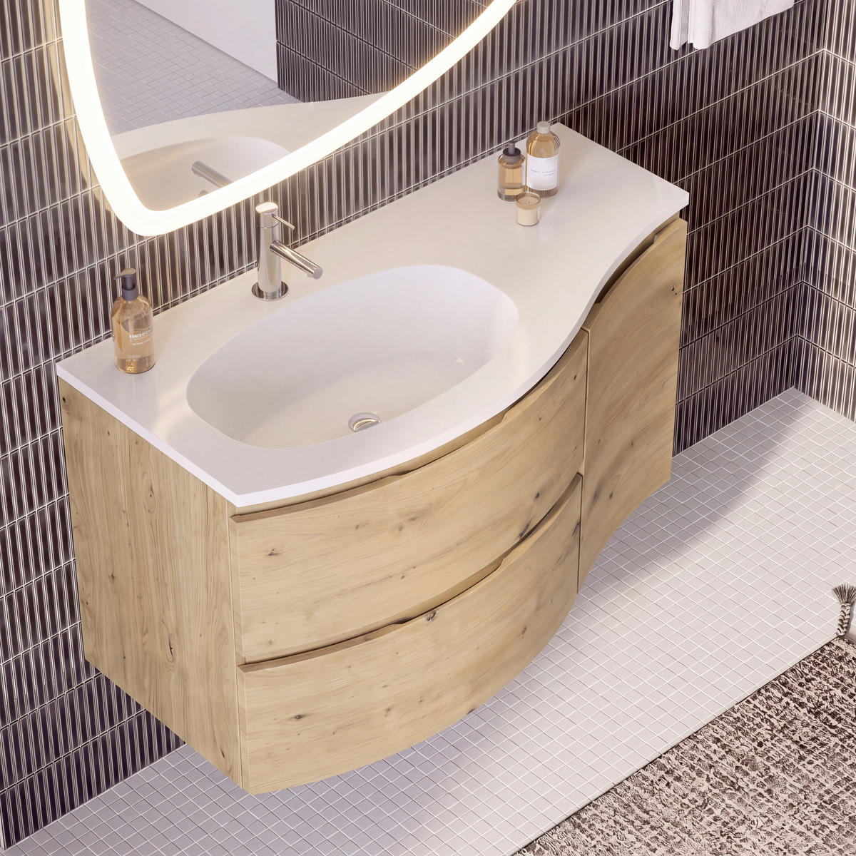 BADEZIMMER 4-teilig  in 105 cm  - Eiche Artisan/Weiß, Natur, Holzwerkstoff/Stein (105cm) - Voleo