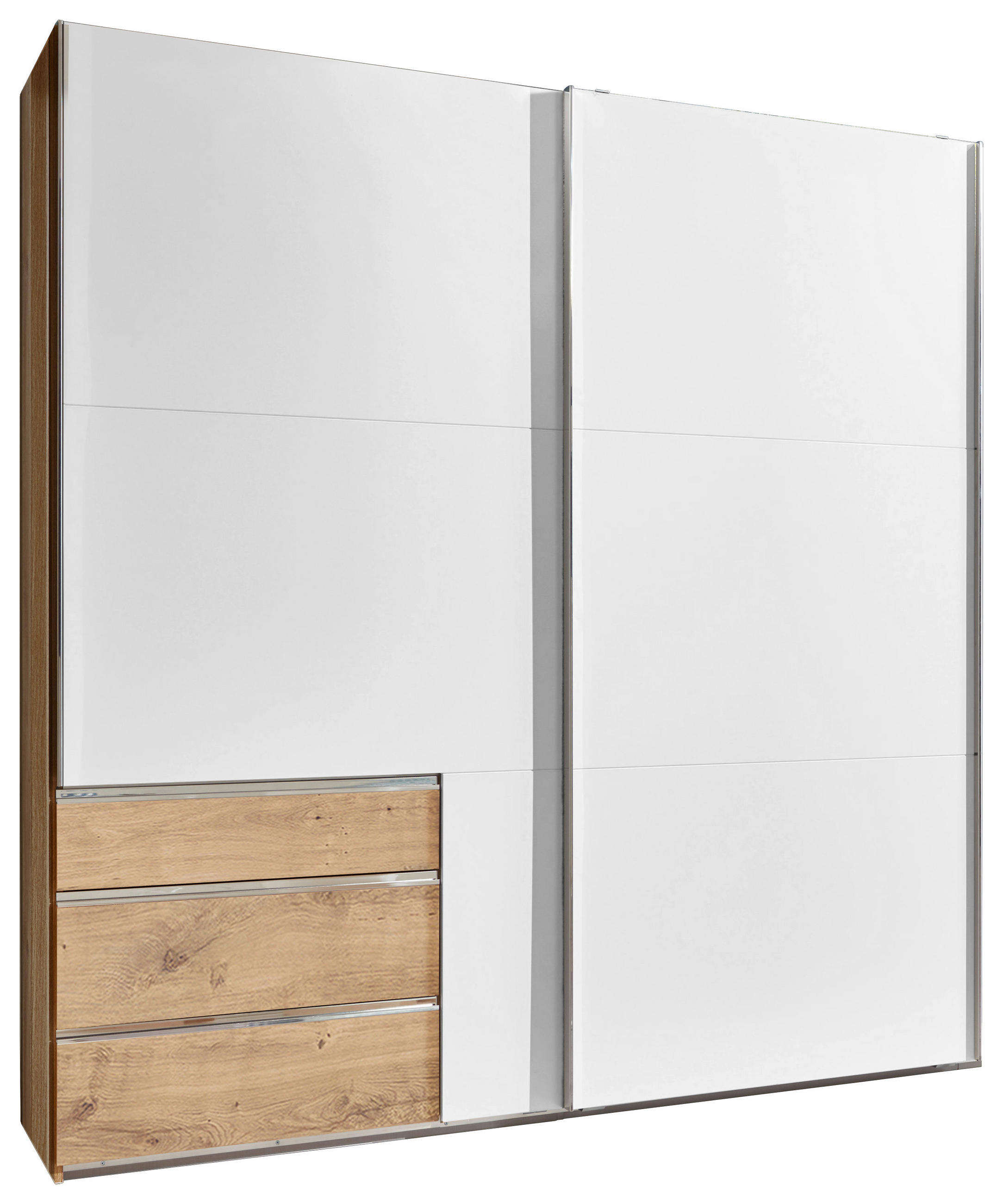 Mid.you Schwebetürenschrank Wimex Level 36A Weiß, Plankeneiche 200x216x65 cm