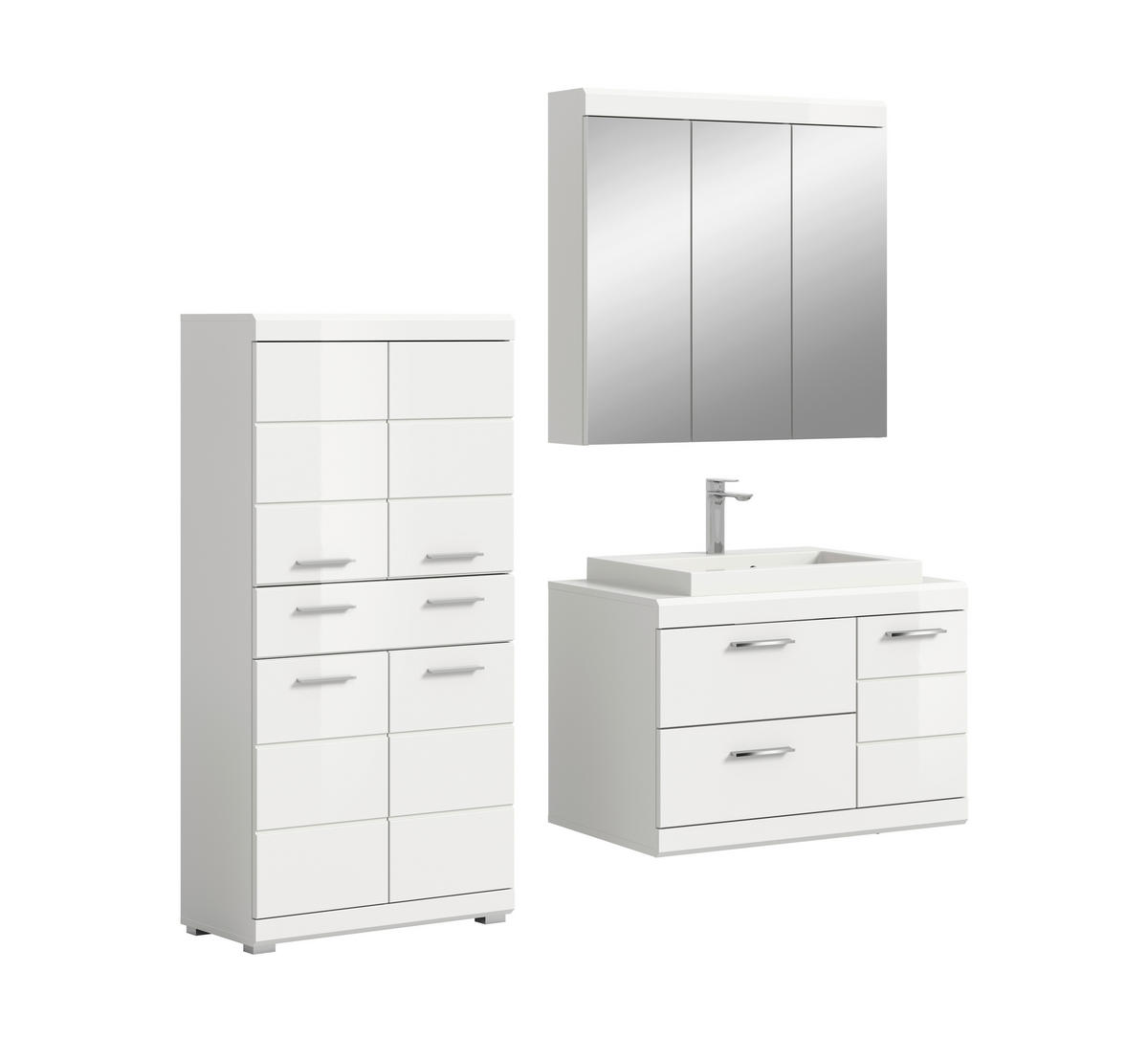 BADEZIMMER 4-teilig  in 169 cm  - Weiß Hochglanz/Silberfarben, Trend, Glas/Holzwerkstoff (169cm) - MID.YOU