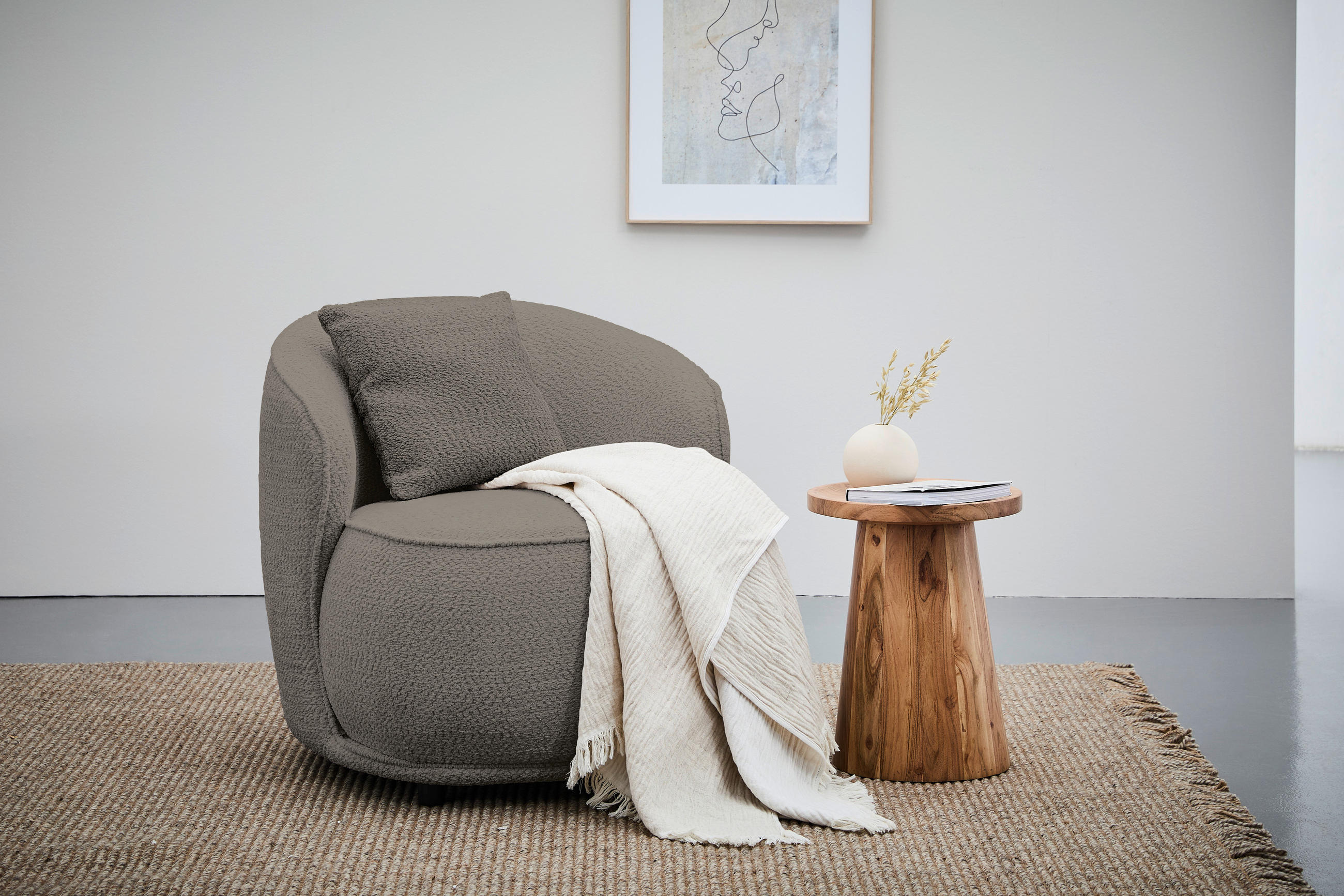 SESSEL in Bouclé Taupe  - Taupe, MODERN, Textil/Metall (76/83/74cm) - Livetastic