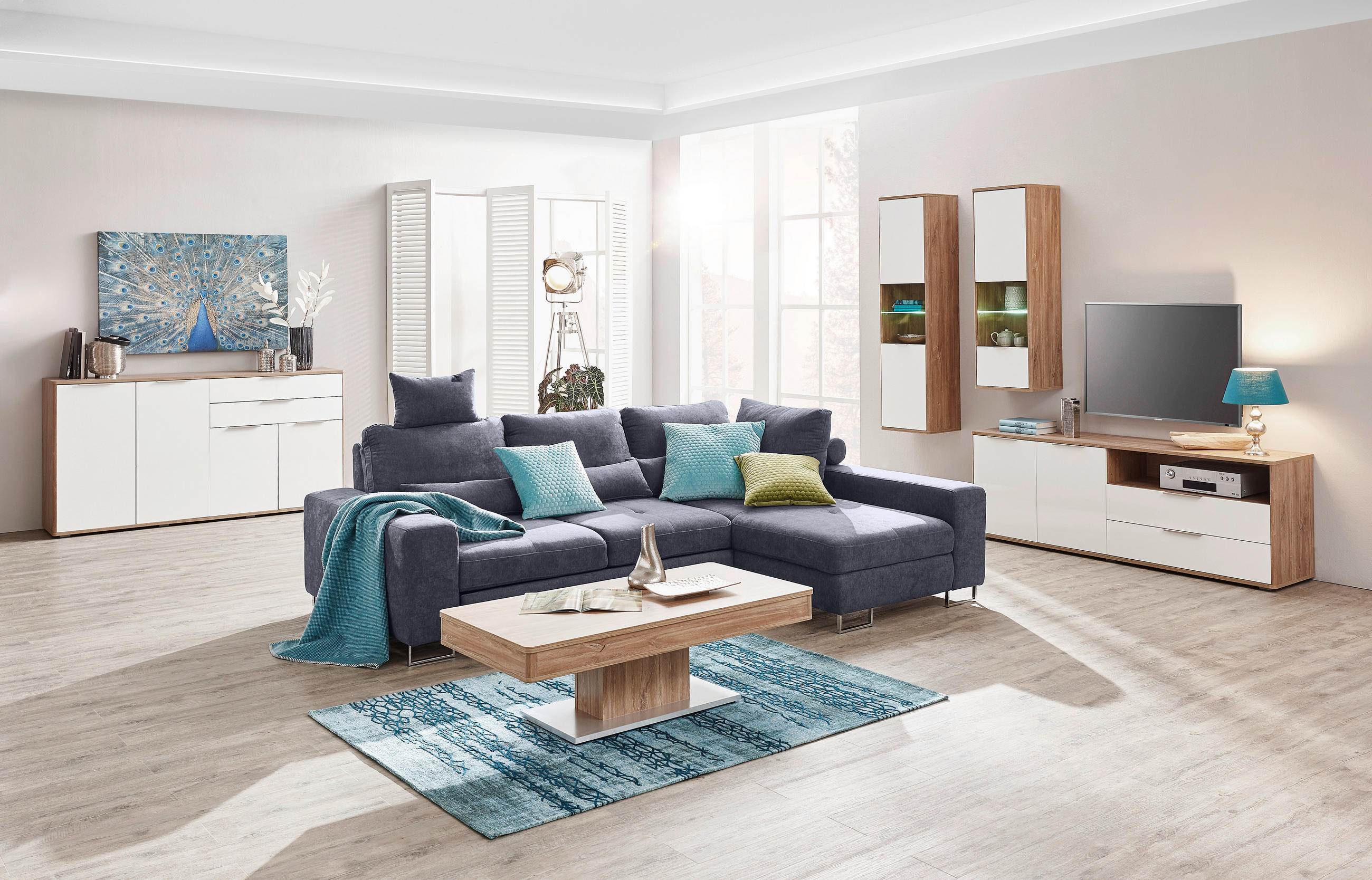 ECKSOFA Dunkelgrau Flachgewebe  - Dunkelgrau, Design, Textil/Metall (260/188cm) - Hom`in