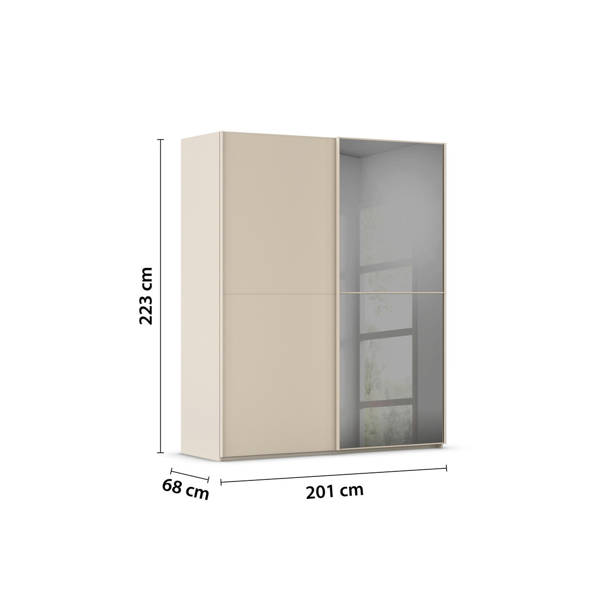 SCHWEBETÜRENSCHRANK  in Champagner  - Champagner, KONVENTIONELL, Glas/Holzwerkstoff (201/223/68cm) - Novel