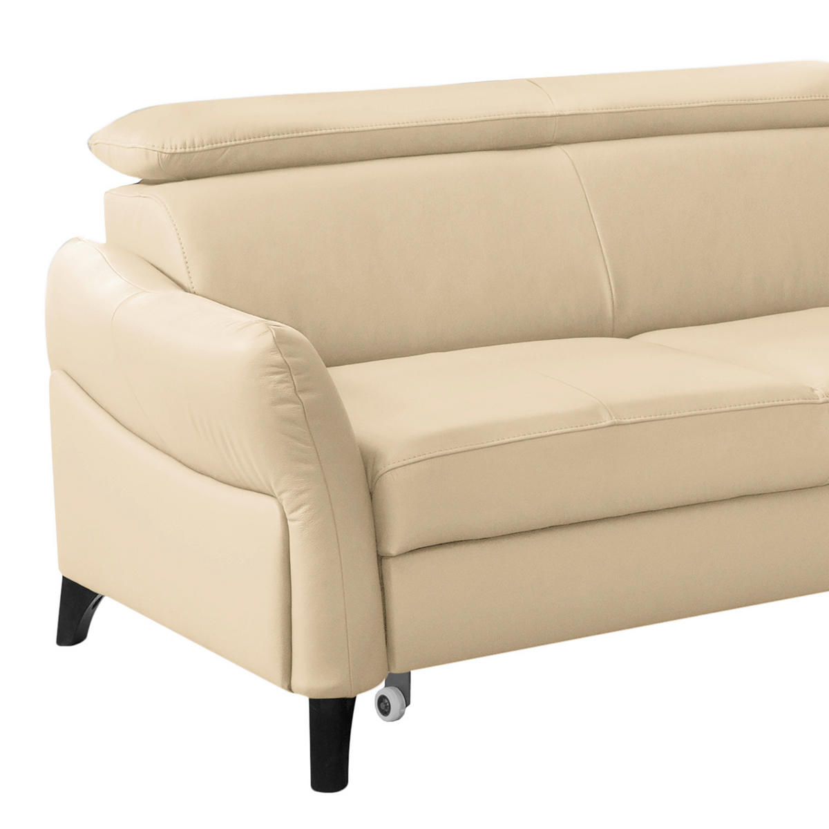 ECKSOFA Beige Echtleder Lederlook  - Beige/Schwarz, Design, Leder/Holz (244/199cm) - Livetastic