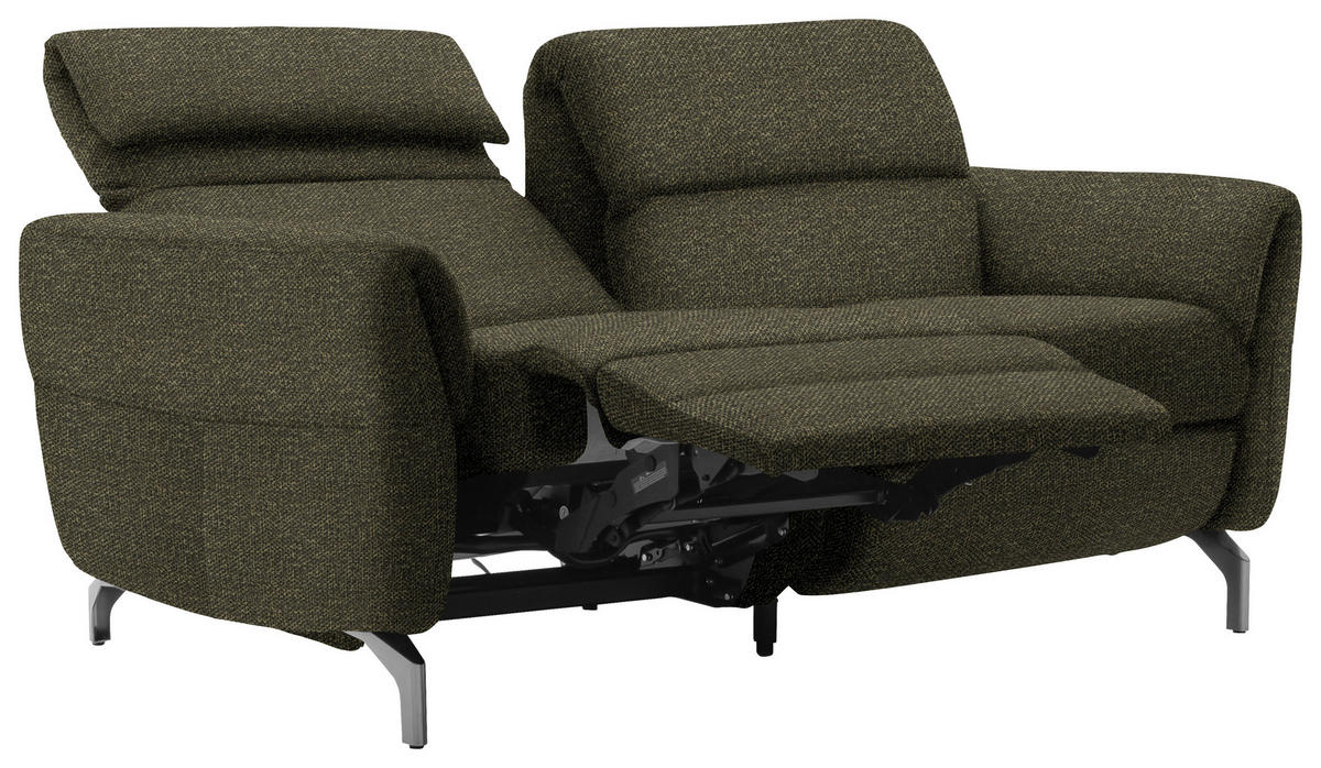2-SITZER-SOFA Flachgewebe Khaki  - Khaki/Nickelfarben, Design, Textil/Metall (186/87/100cm) - Schöner Wohnen