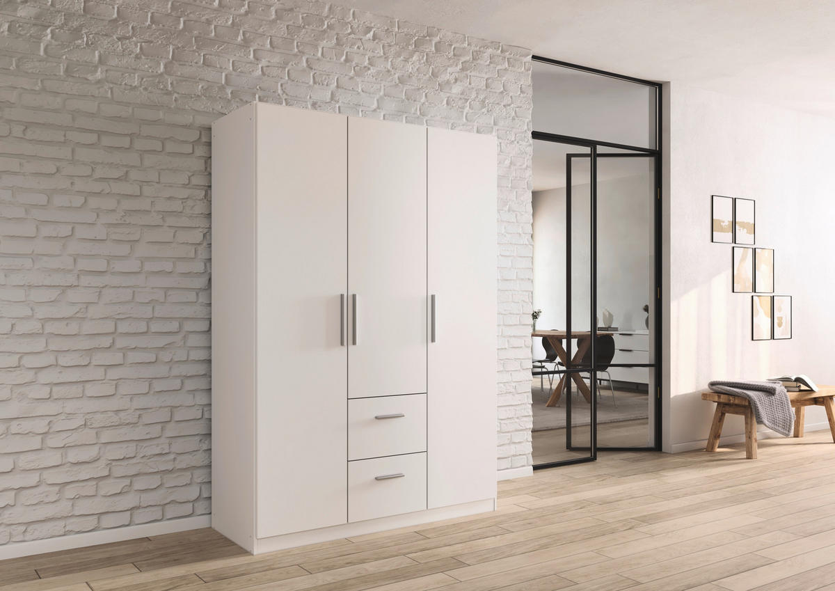 DREHTÜRENSCHRANK 135/197/54 cm,  in Weiß, 3-türig  - Alufarben/Weiß, KONVENTIONELL, Holzwerkstoff/Kunststoff (135/197/54cm) - home24