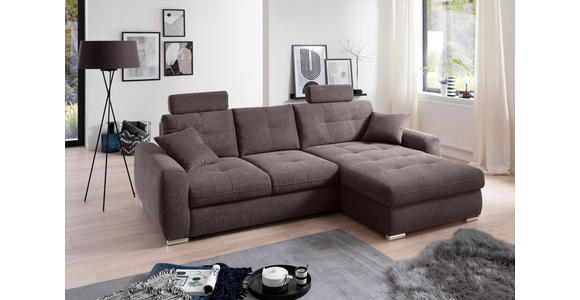 ECKSOFA in Mikrofaser Braun 276/193 cm - Chromfarben/Braun, MODERN, Kunststoff/Textil (276/193cm) - Hom`in
