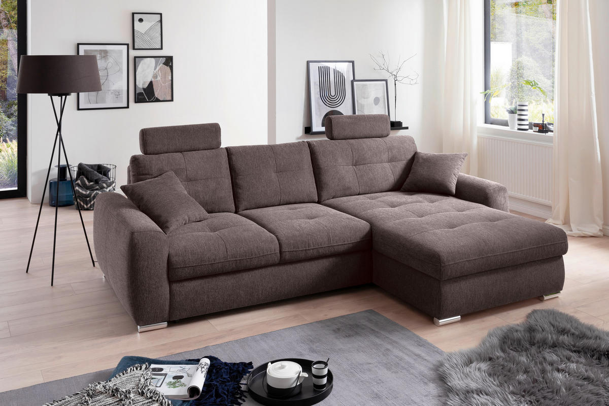 ECKSOFA in Mikrofaser Braun  276/193 cm  - Chromfarben/Braun, MODERN, Kunststoff/Textil (276/193cm) - Hom`in