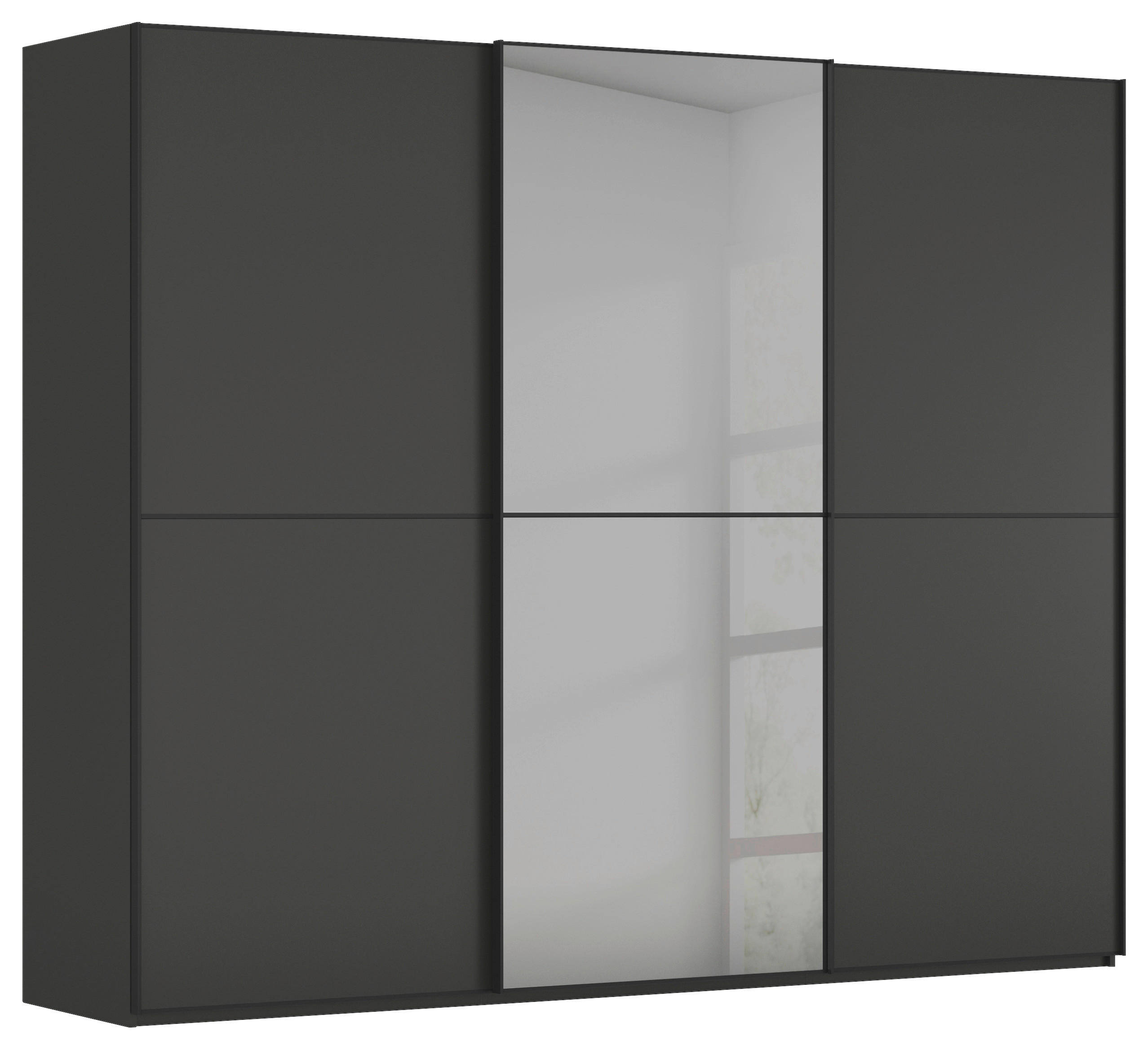 SCHWEBETÜRENSCHRANK 271/223/68 cm,  in Graphitfarben, Schwarz, 3 Tür(en)  - Schwarz/Graphitfarben, KONVENTIONELL, Glas/Holzwerkstoff (271/223/68cm) - Novel