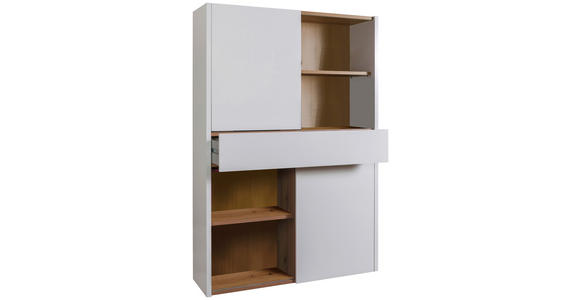 AKTENREGAL Eiche Artisan, Weiß Hochglanz - Weiß Hochglanz/Eiche Artisan, Design, Holzwerkstoff (120/195/35,6cm) - Carryhome
