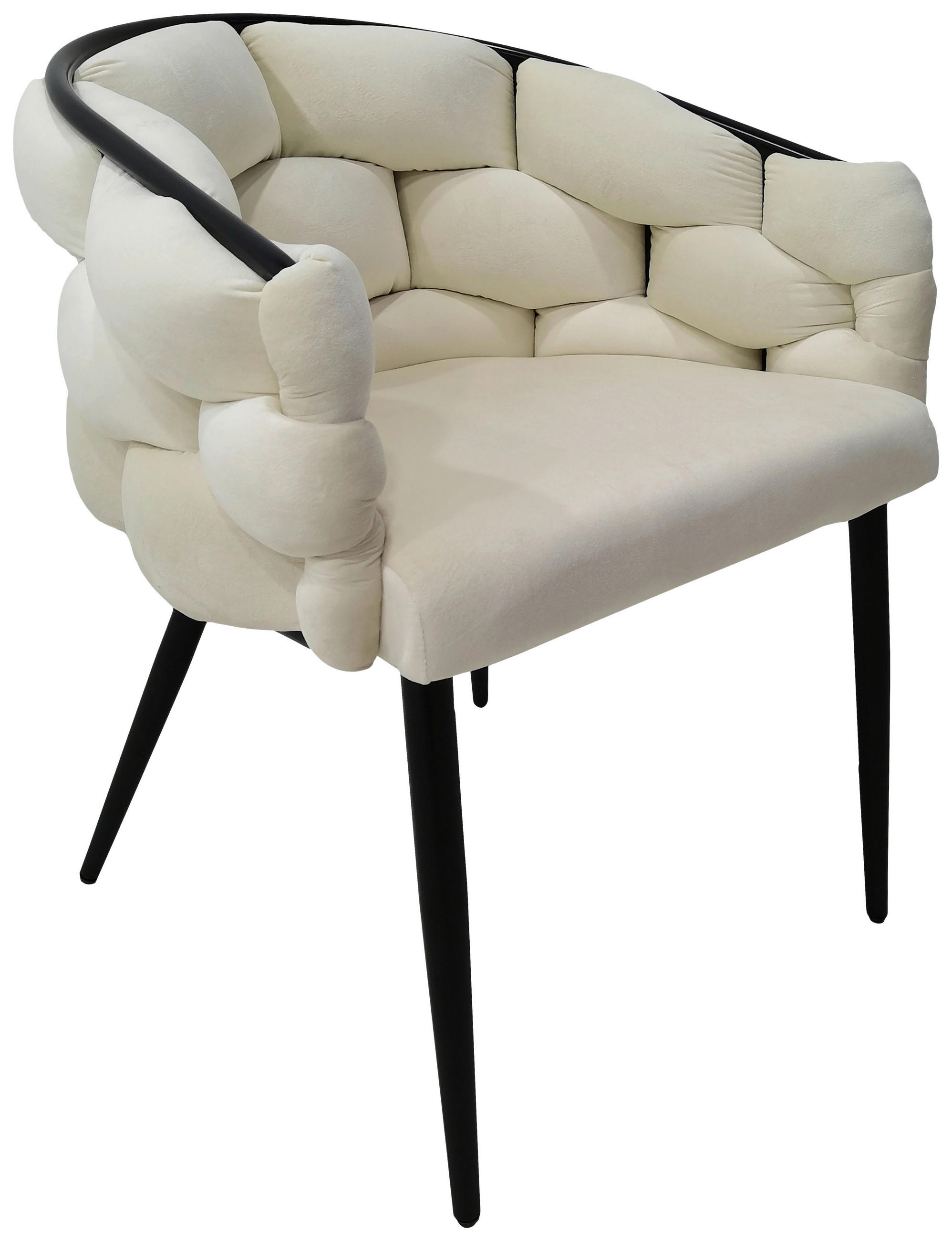 ARMLEHNSTUHL-SET 2 Stück  in Samt  - Creme/Schwarz, MODERN, Textil/Metall (65/79/61cm) - Kayoom