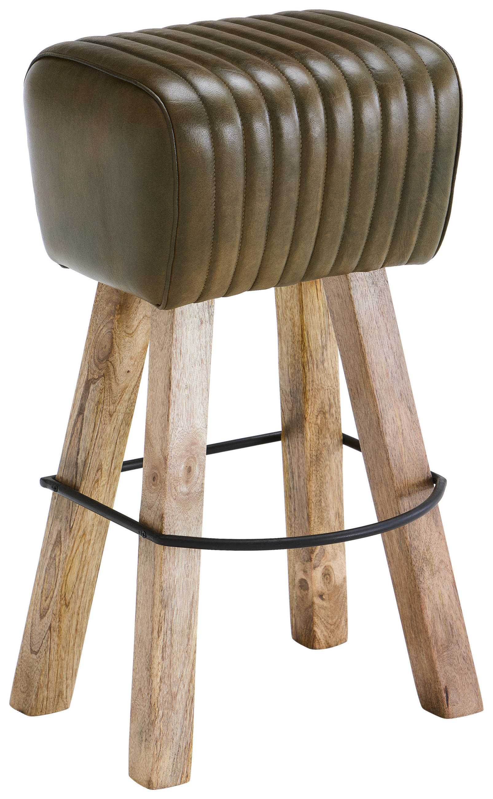 BARHOCKER Echtleder Grün Mangoholz Hartholz Typenauswahl  - Naturfarben/Grün, LIFESTYLE, Leder/Holz (43/74/37cm) - Landscape