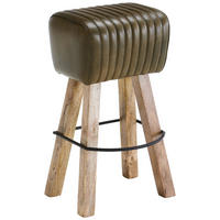 BARHOCKER Echtleder Grün Mangoholz Hartholz Typenauswahl  - Naturfarben/Grün, LIFESTYLE, Leder/Holz (43/74/37cm) - Landscape