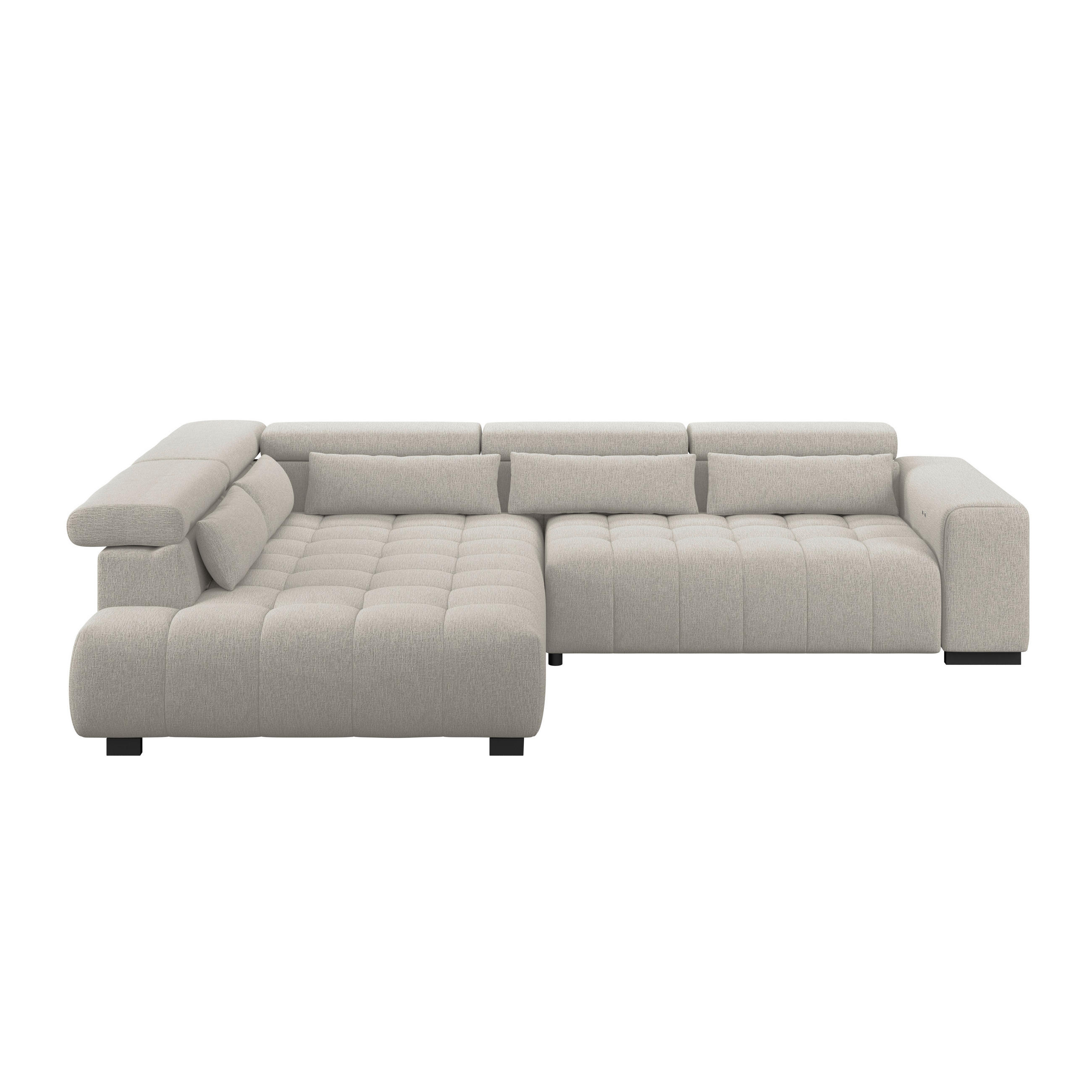 ECKSOFA MATERA Beige Chenille, Struktur Nierenkissen, Kopfteilverstellung, Sitzvorzug  - Beige/Schwarz, Trend, Holz/Textil (226/311cm) - MID.YOU