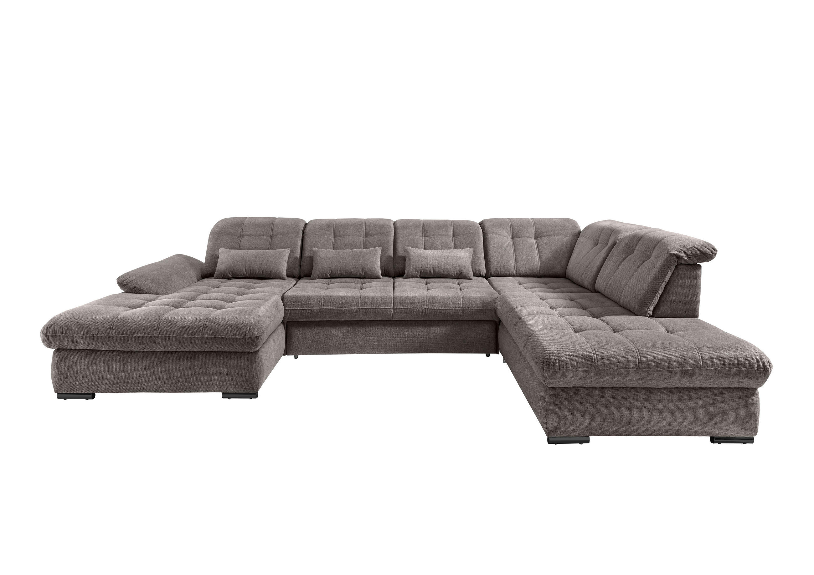 WOHNLANDSCHAFT in Chenille Graubraun - Graubraun/Schwarz, Modern, Textil/Metall (184/387/252cm) - Livetastic