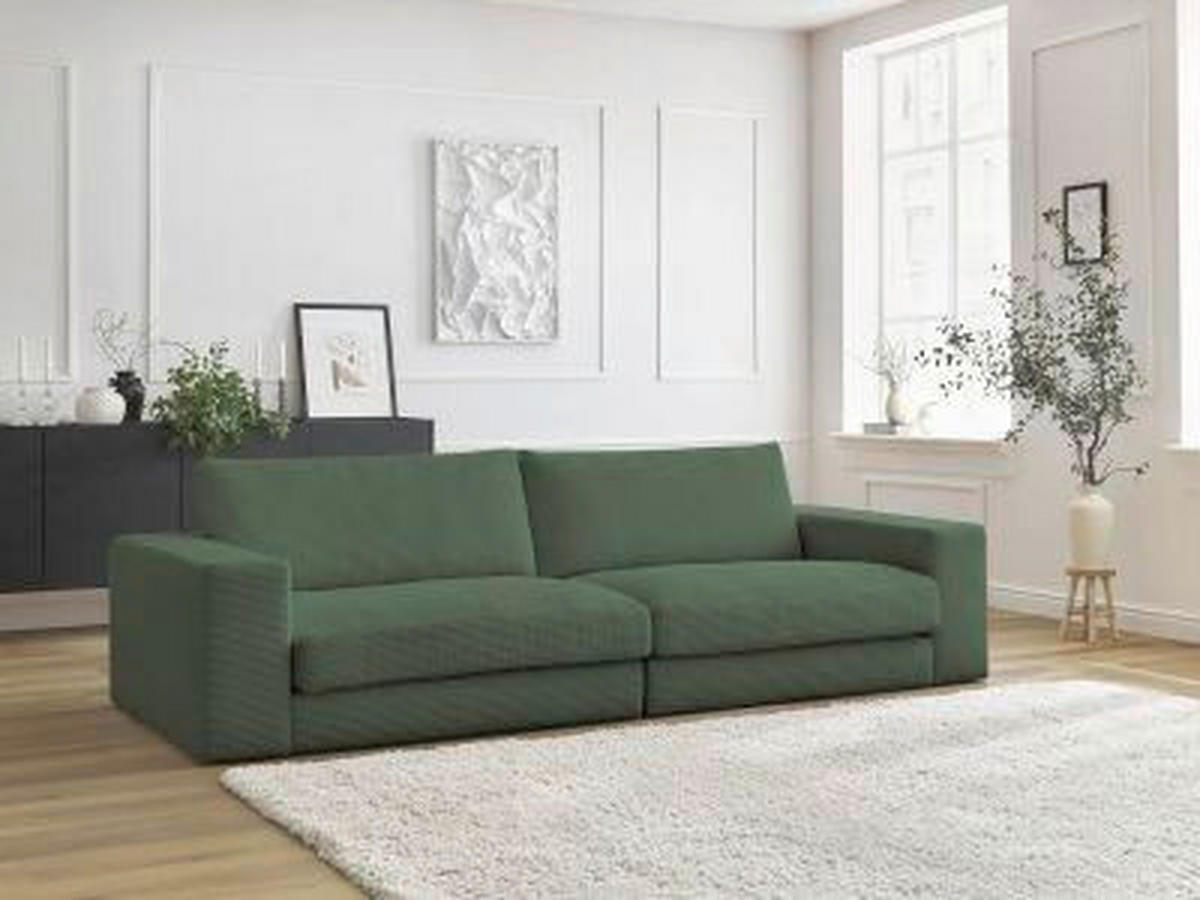 3-SITZER-SOFA LEONARD Cord Dunkelgrün  - Dunkelgrün/Schwarz, MODERN, Kunststoff/Textil (234/77/109cm)