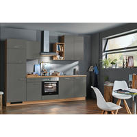 KÜCHENBLOCK 280 cm   in Anthrazit, Eichefarben  - Edelstahlfarben/Eichefarben, KONVENTIONELL, Holzwerkstoff/Metall (280cm) - Welnova