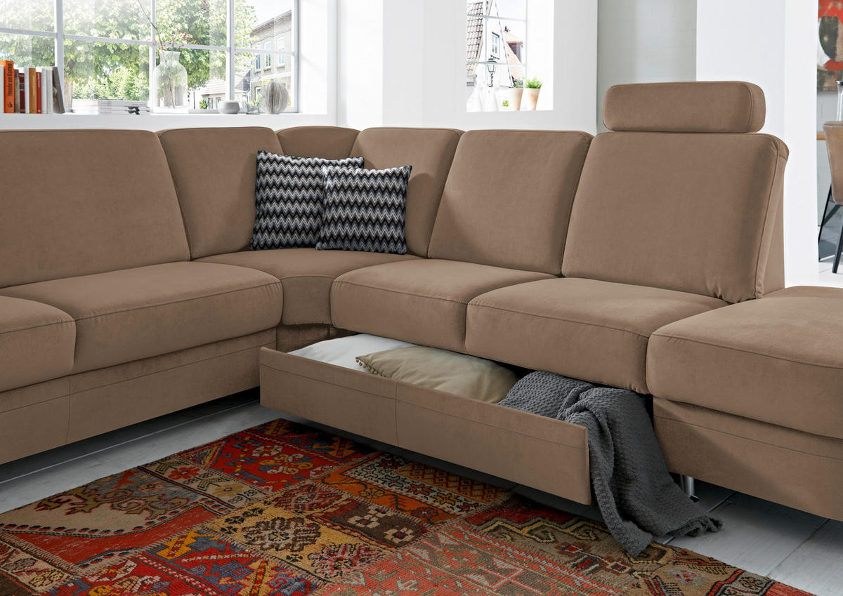ECKSOFA in Flachgewebe Braun  269/287 cm  - Alufarben/Braun, KONVENTIONELL, Textil/Metall (269/287cm) - Beldomo System
