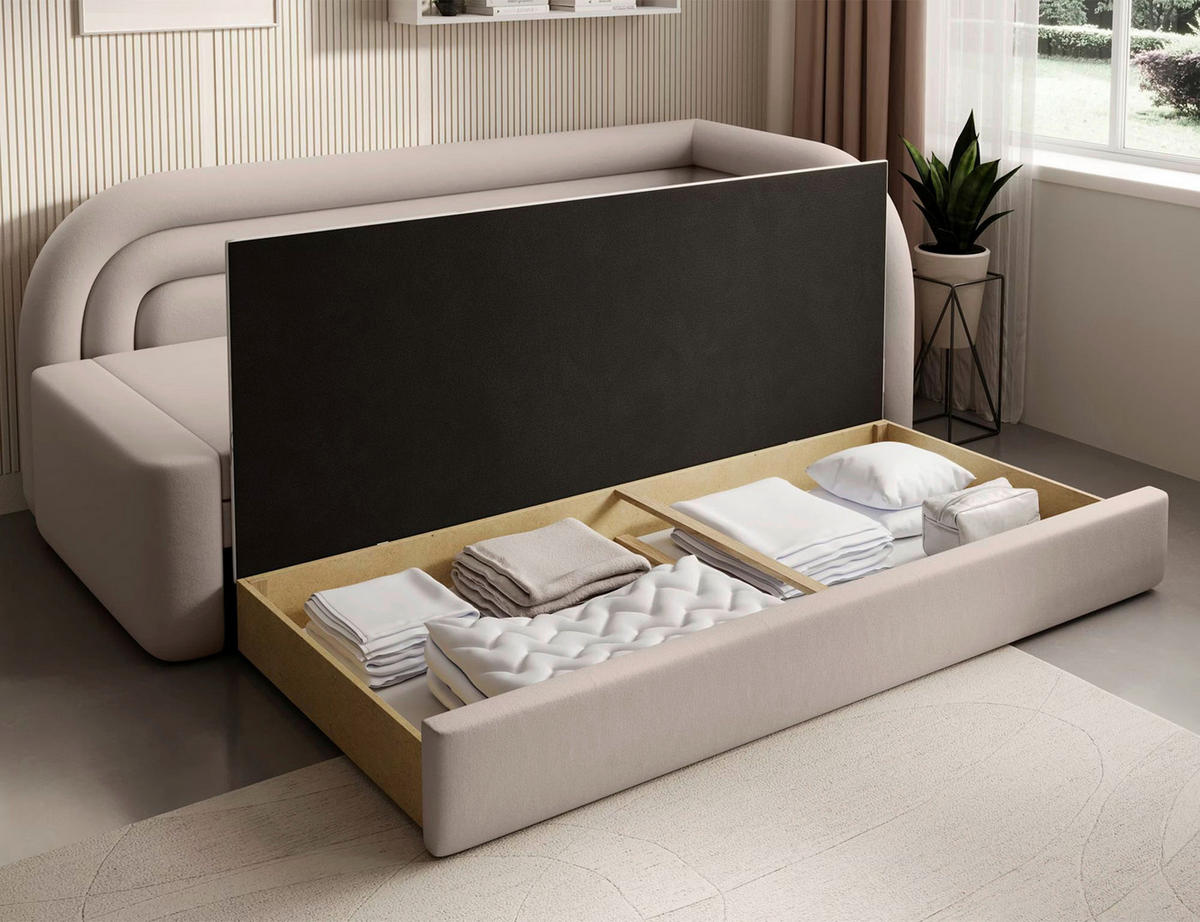 RÉCAMIERE Samt Beige  - Beige/Schwarz, Design, Kunststoff/Textil (223/80/86cm) - P & B