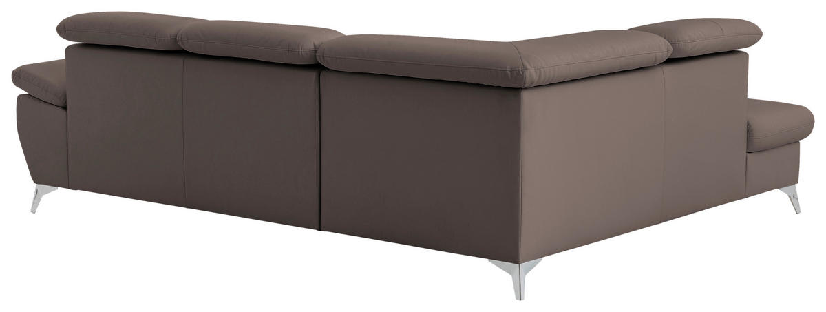 ECKSOFA Braun Lederlook  - Chromfarben/Braun, KONVENTIONELL, Textil/Metall (209/256cm) - Livetastic