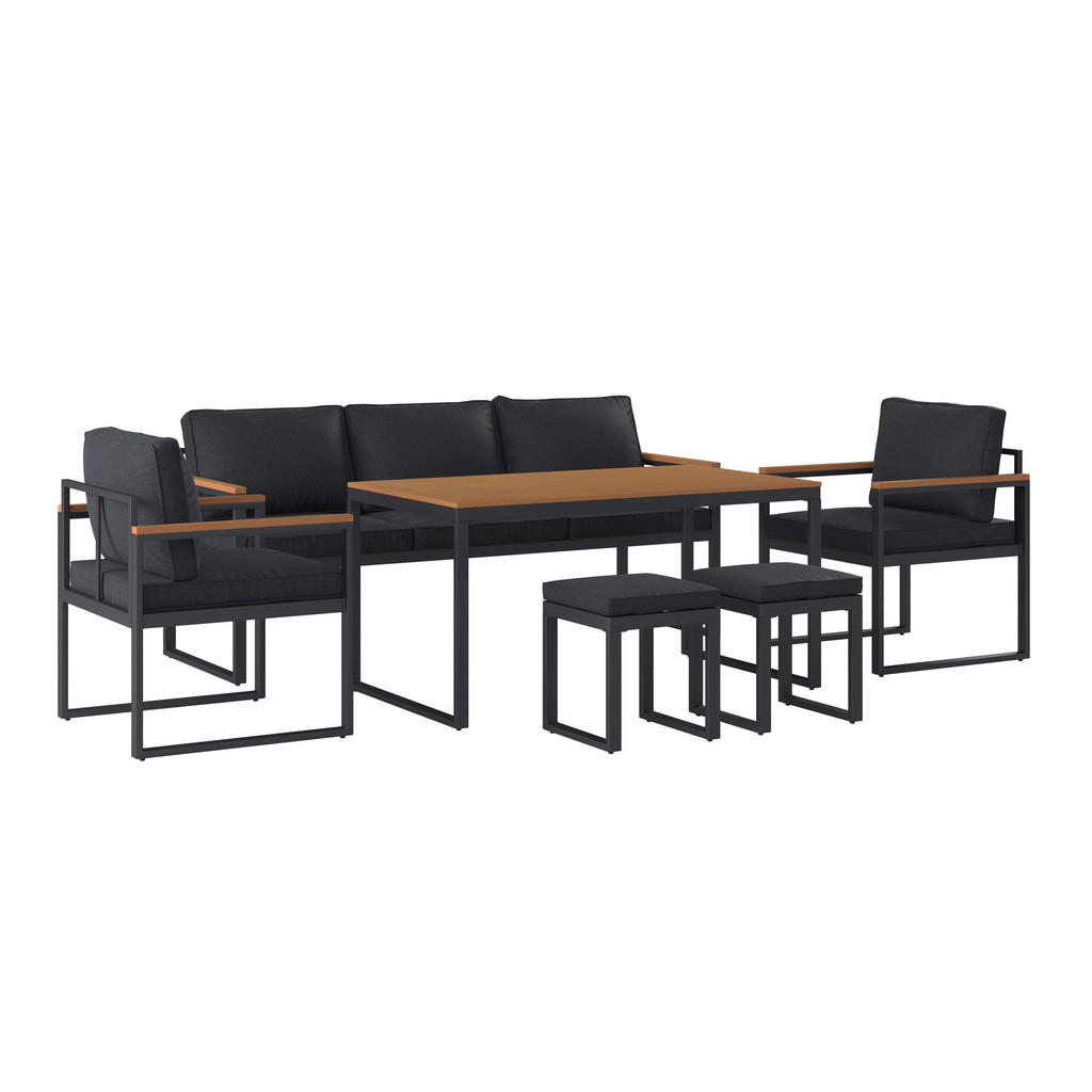 Thumbnail - Ambia Garden Dining-Loungeset, Grau, Natur, Metall, Kunststoff, Textil, 6-teilig, Füllung: Schaumstoff,Polyester, eckig,...