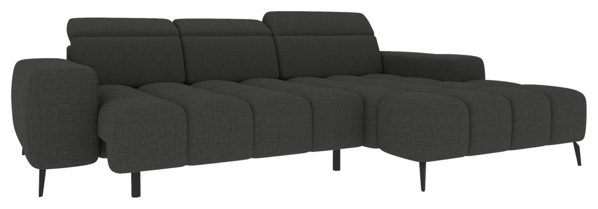 ECKSOFA Anthrazit Flachgewebe Rücken echt, Kopfteilverstellung, Sitztiefenverstellung  - Anthrazit/Schwarz, KONVENTIONELL, Kunststoff/Textil (273/171cm) - Carryhome